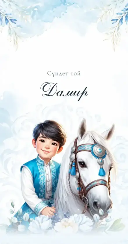 Сүндет тойы шақыру шаблоны — Sundet Watercolour Blue