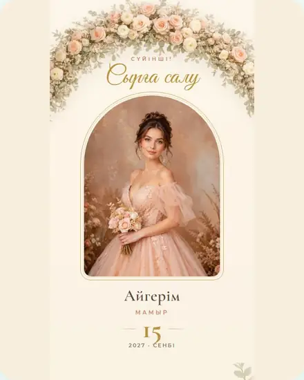Шаблон приглашения на Сырға салу — Syrga Salu Floral Arch