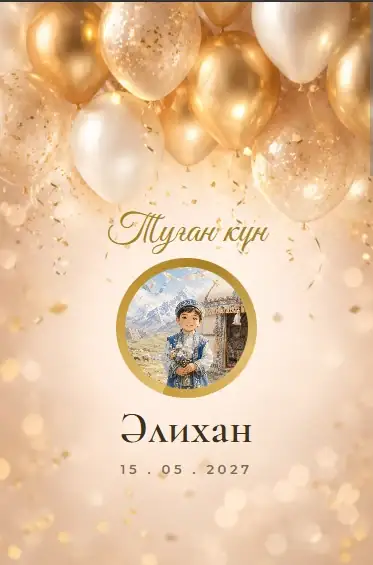 Туған күн шақыру шаблоны — Tugankun Golden Balloons